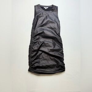Steve Madden Black Faux Leather Elegant Black Ruched Sleeveless Mini Dress Sz M